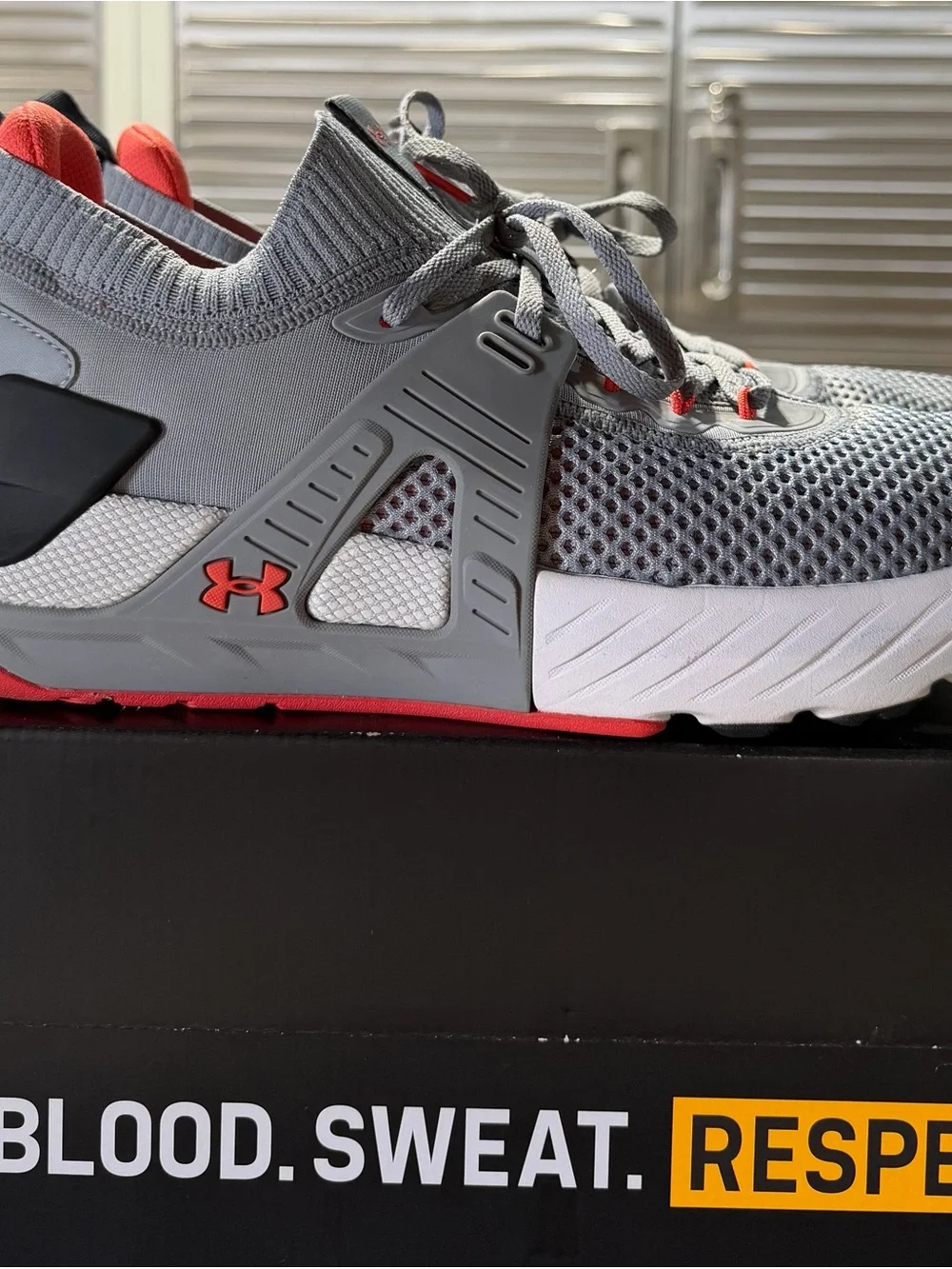 Under Armour Men’s Gray and Red Performance Knit Sneakers